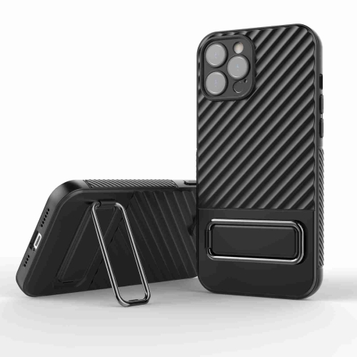 

For iPhone 12 Pro Max Wavy Textured Phone Case(Black)