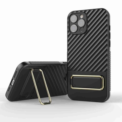 

For iPhone 12 Pro Max Wavy Textured Phone Case(Black + Gold)