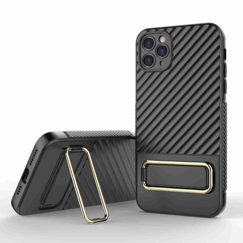 

For iPhone 11 Pro Max Wavy Textured Phone Case(Black + Gold)