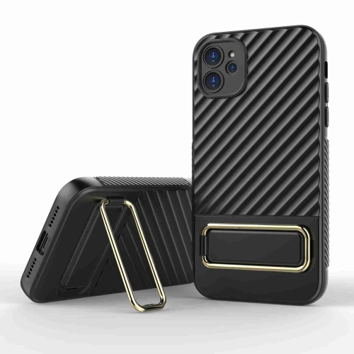 

For iPhone 11 Wavy Textured Phone Case(Black + Gold)