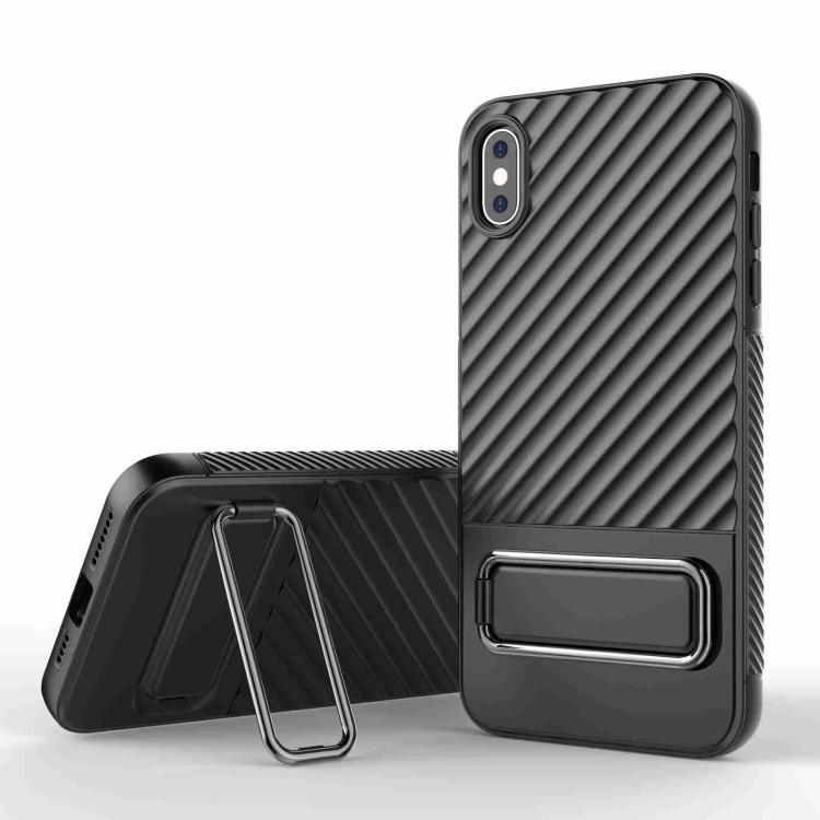 

For iPhone XS Max Wavy Textured Phone Case(Black)