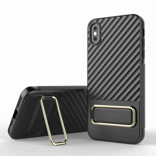 

For iPhone XS Max Wavy Textured Phone Case(Black + Gold)