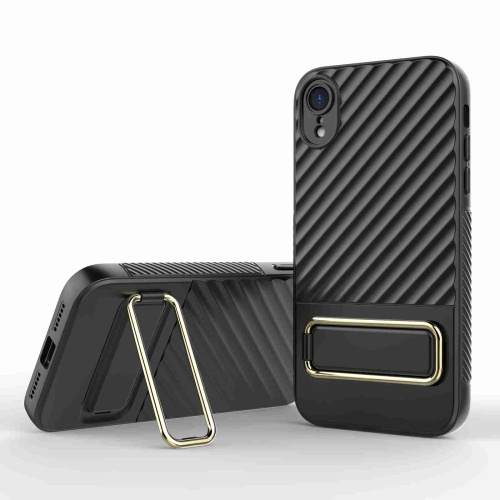 For iPhone XR Wavy Textured Phone Case(Black + Gold)
