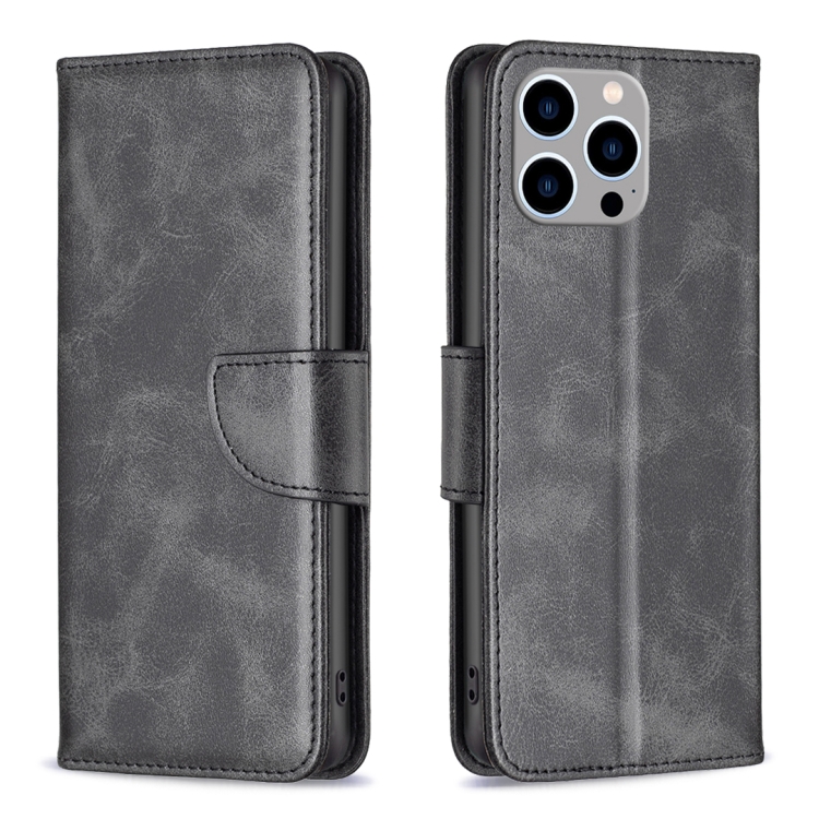 

For iPhone 15 Pro Max Lambskin Texture Pure Color Flip Leather Phone Case(Black)