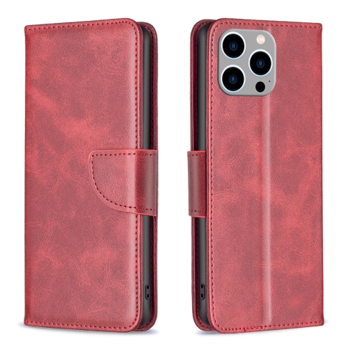 For iPhone 15 Pro Max Lambskin Texture Pure Color Flip Leather Phone Case(Red) for iphone 15 pro goospery rich diary crazy horse texture leather phone case rose red