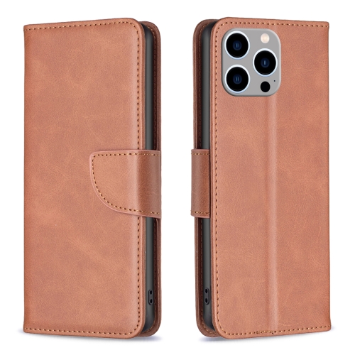 

For iPhone 15 Pro Max Lambskin Texture Pure Color Flip Leather Phone Case(Brown)