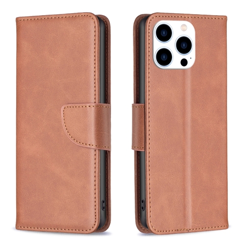 For iPhone 15 Pro Lambskin Texture Pure Color Flip Leather Phone Case(Brown) for iphone 15 pro lambskin texture pure color flip leather phone case brown