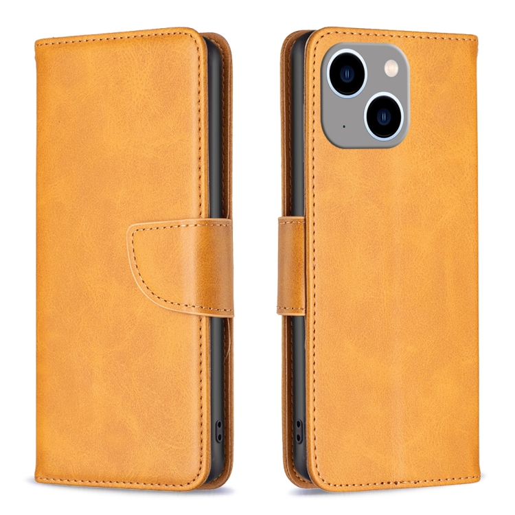 

For iPhone 15 Plus Lambskin Texture Pure Color Flip Leather Phone Case(Yellow)