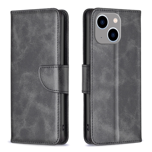 For iPhone 15 Plus Lambskin Texture Pure Color Flip Leather Phone Case(Black)
