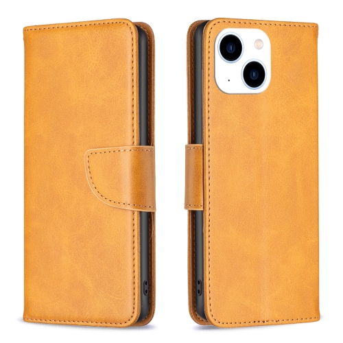

For iPhone 15 Lambskin Texture Pure Color Flip Leather Phone Case(Yellow)