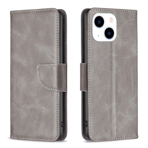 

For iPhone 15 Lambskin Texture Pure Color Flip Leather Phone Case(Grey)
