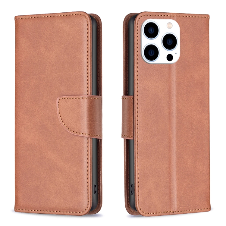 

For iPhone 16 Pro Lambskin Texture Pure Color Flip Leather Phone Case(Brown)
