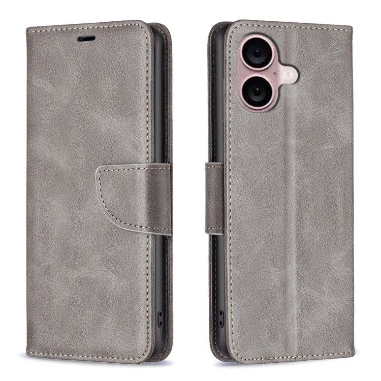

For iPhone 16 Lambskin Texture Pure Color Flip Leather Phone Case(Grey)