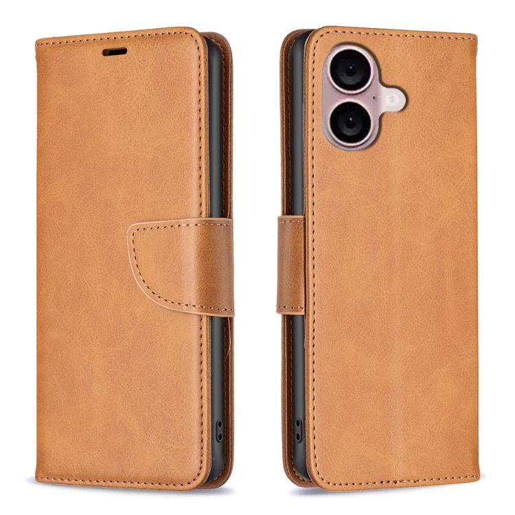 

For iPhone 16 Plus Lambskin Texture Pure Color Flip Leather Phone Case(Yellow)