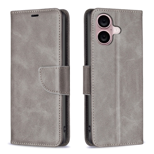 

For iPhone 16 Plus Lambskin Texture Pure Color Flip Leather Phone Case(Grey)