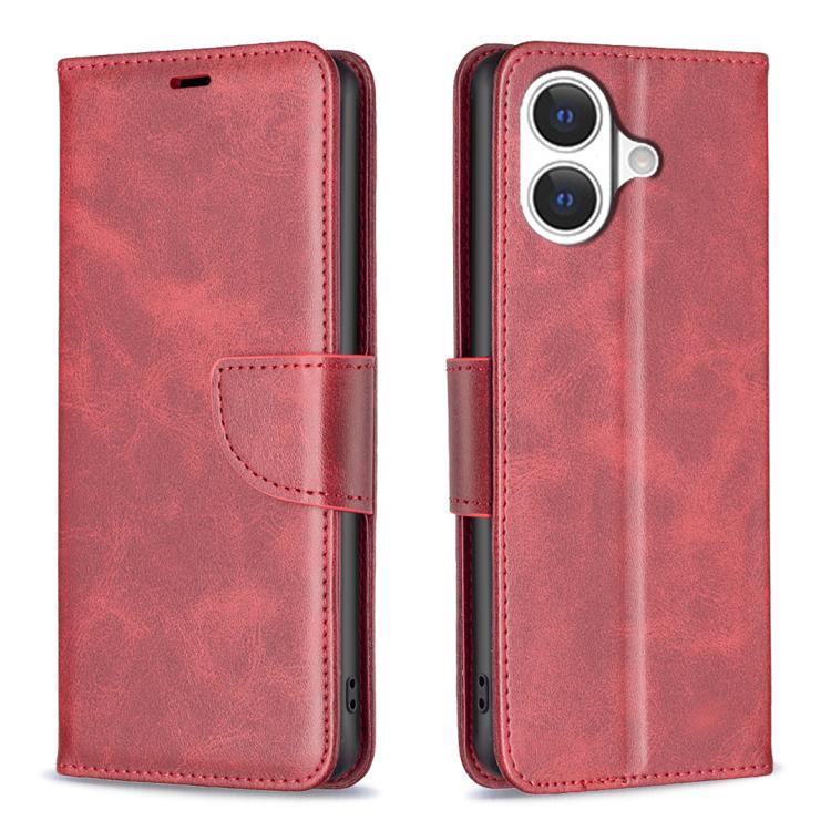 

For iPhone 17 Lambskin Texture Pure Color Flip Leather Phone Case(Red)