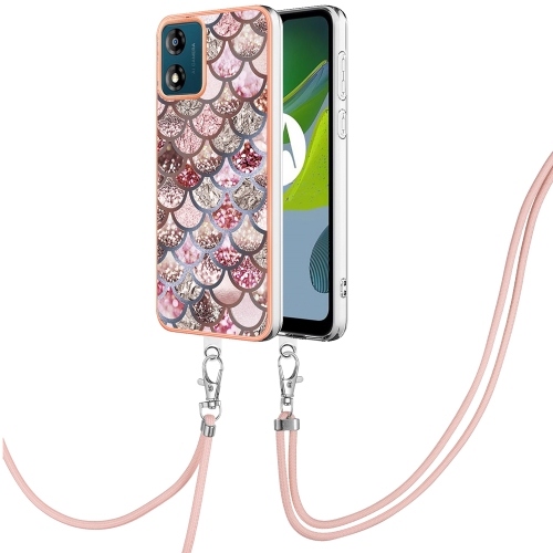 

For Motorola Moto E13 Electroplating IMD TPU Phone Case with Lanyard(Pink Scales)