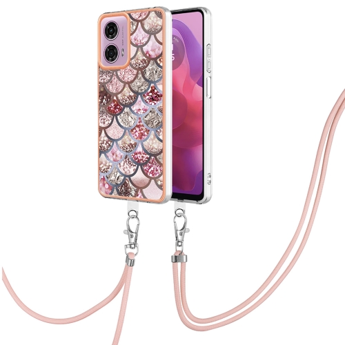 

For Motorola Moto G04 4G / G24 4G Electroplating IMD TPU Phone Case with Lanyard(Pink Scales)