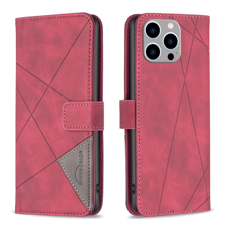 

For iPhone 15 Pro Max Magnetic Buckle Rhombus Texture Leather Phone Case(Red)