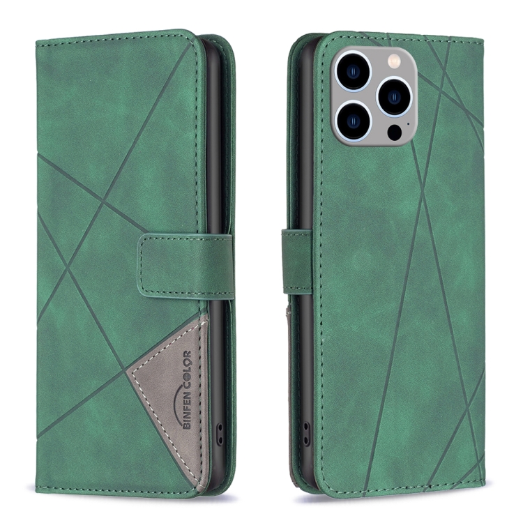 

For iPhone 15 Pro Max Magnetic Buckle Rhombus Texture Leather Phone Case(Green)