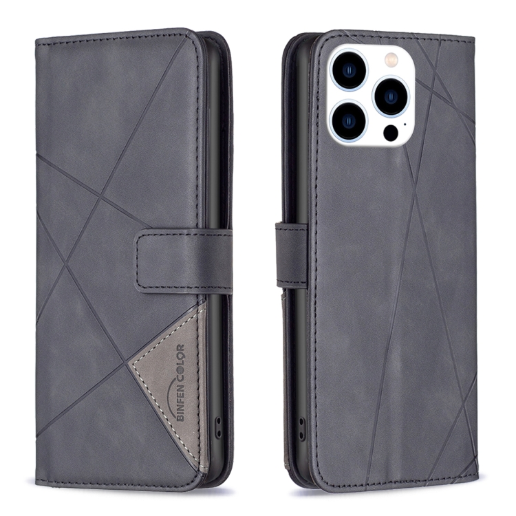 

For iPhone 15 Pro Magnetic Buckle Rhombus Texture Leather Phone Case(Black)