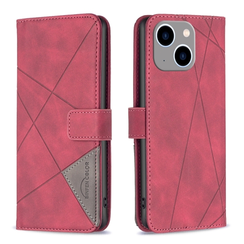 

For iPhone 15 Plus Magnetic Buckle Rhombus Texture Leather Phone Case(Red)