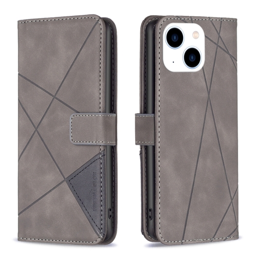 

For iPhone 15 Magnetic Buckle Rhombus Texture Leather Phone Case(Grey)