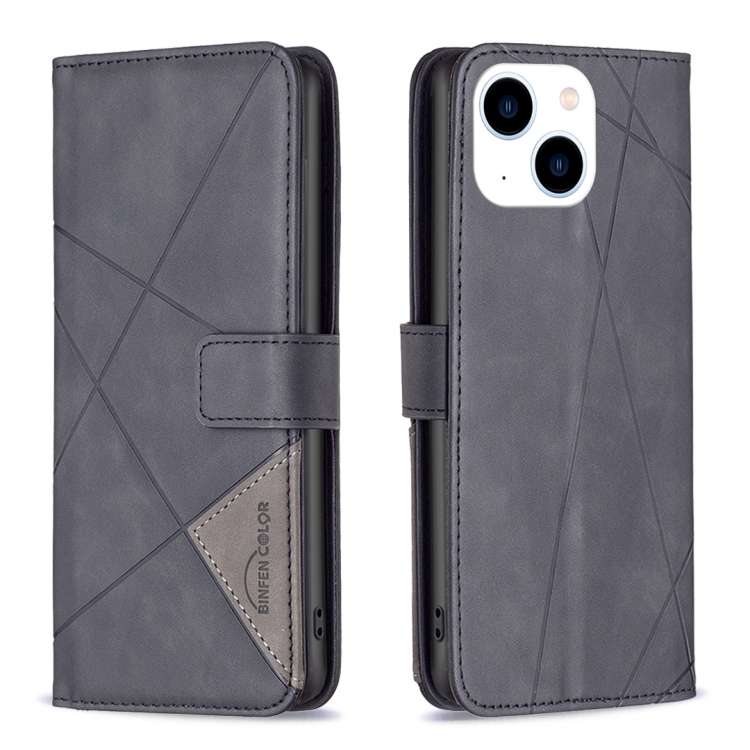 

For iPhone 15 Magnetic Buckle Rhombus Texture Leather Phone Case(Black)