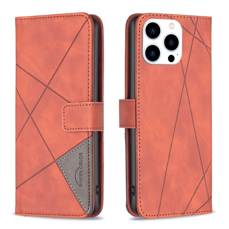 

For iPhone 16 Pro Magnetic Buckle Rhombus Texture Leather Phone Case(Brown)