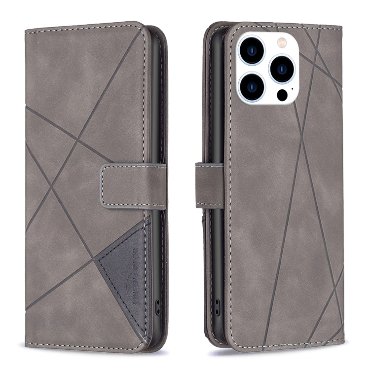 

For iPhone 16 Pro Magnetic Buckle Rhombus Texture Leather Phone Case(Grey)