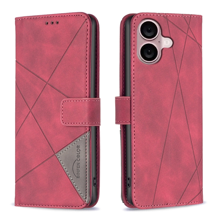 

For iPhone 16 Plus Magnetic Buckle Rhombus Texture Leather Phone Case(Red)