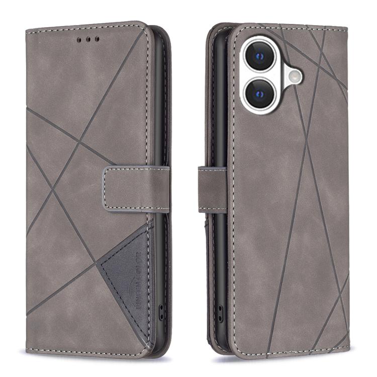 

For iPhone 17 Magnetic Buckle Rhombus Texture Leather Phone Case(Grey)