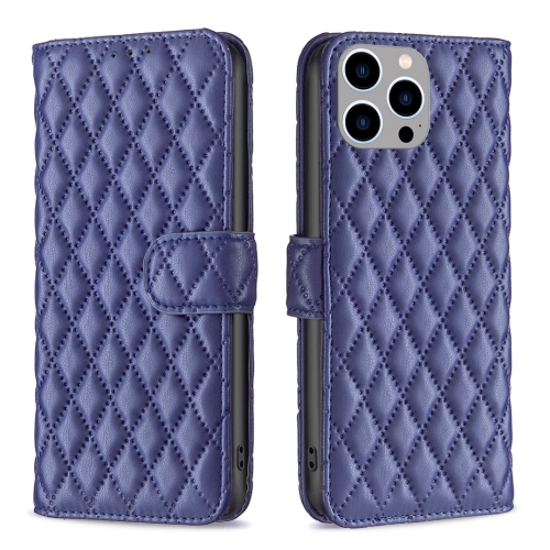 

For iPhone 15 Pro Max Diamond Lattice Wallet Flip Leather Phone Case(Blue)