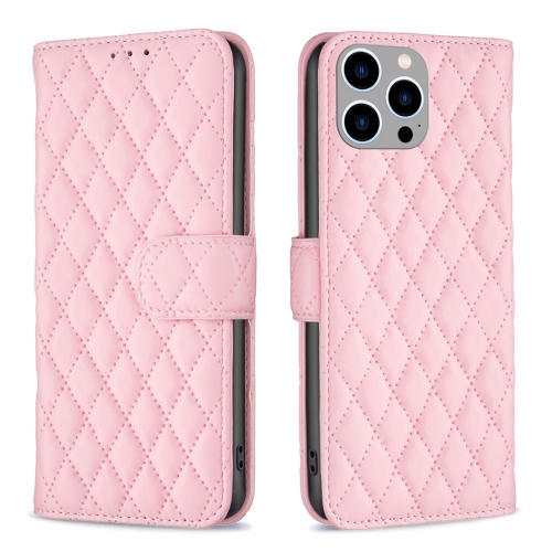 

For iPhone 15 Pro Max Diamond Lattice Wallet Flip Leather Phone Case(Pink)