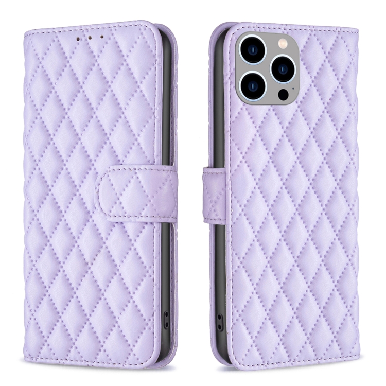 

For iPhone 15 Pro Max Diamond Lattice Wallet Flip Leather Phone Case(Purple)