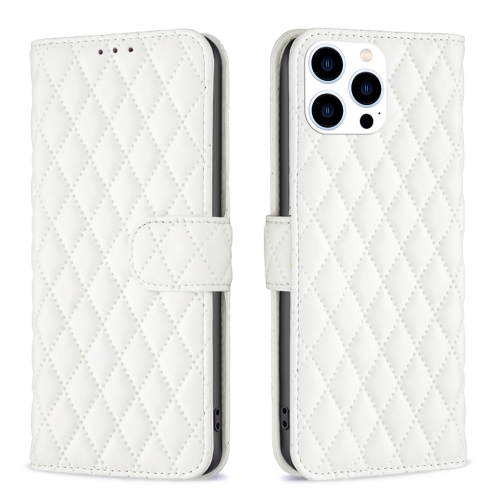 

For iPhone 15 Pro Diamond Lattice Wallet Flip Leather Phone Case(White)