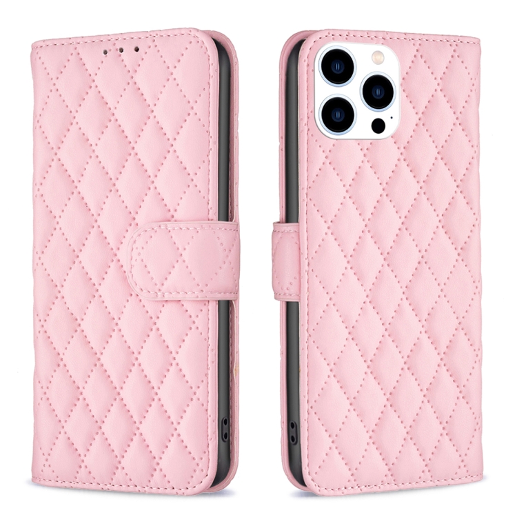

For iPhone 15 Pro Diamond Lattice Wallet Flip Leather Phone Case(Pink)