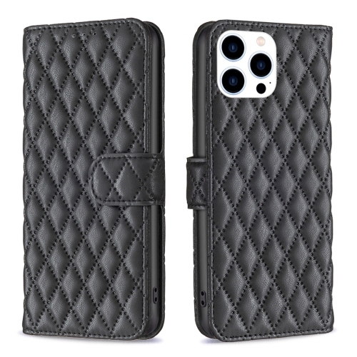 

For iPhone 15 Pro Diamond Lattice Wallet Flip Leather Phone Case(Black)