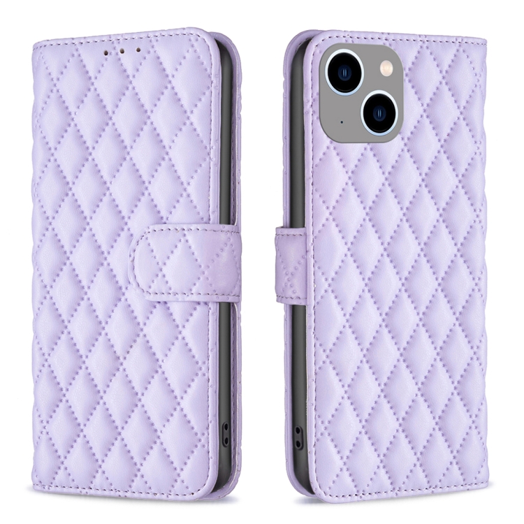

For iPhone 15 Plus Diamond Lattice Wallet Flip Leather Phone Case(Purple)