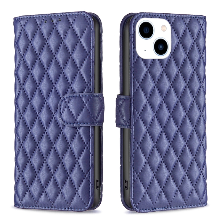 

For iPhone 15 Diamond Lattice Wallet Flip Leather Phone Case(Blue)