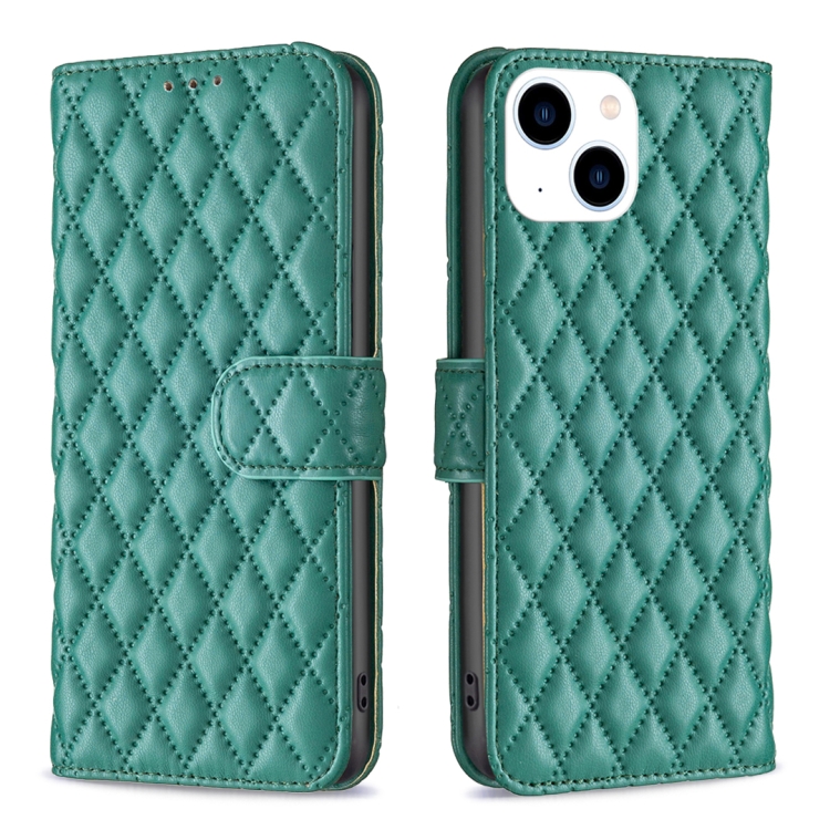 

For iPhone 15 Diamond Lattice Wallet Flip Leather Phone Case(Green)