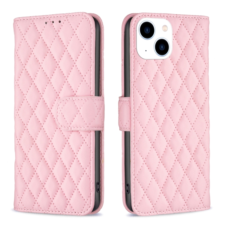 

For iPhone 15 Diamond Lattice Wallet Flip Leather Phone Case(Pink)