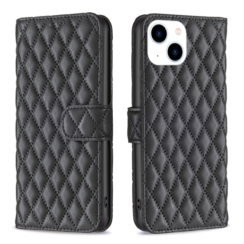 

For iPhone 15 Diamond Lattice Wallet Flip Leather Phone Case(Black)
