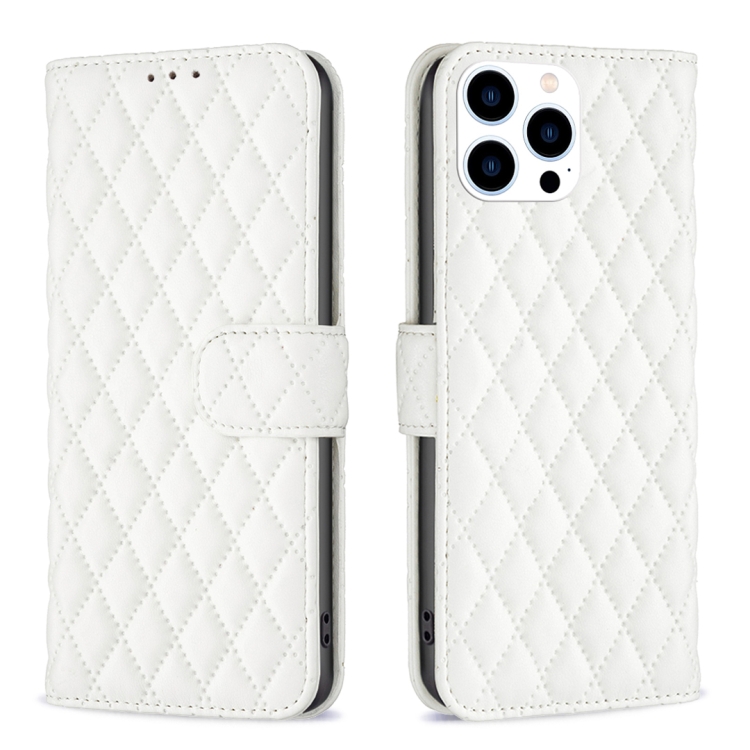 

For iPhone 16 Pro Diamond Lattice Wallet Flip Leather Phone Case(White)