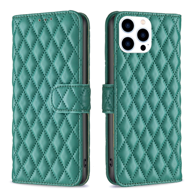 

For iPhone 16 Pro Diamond Lattice Wallet Flip Leather Phone Case(Green)
