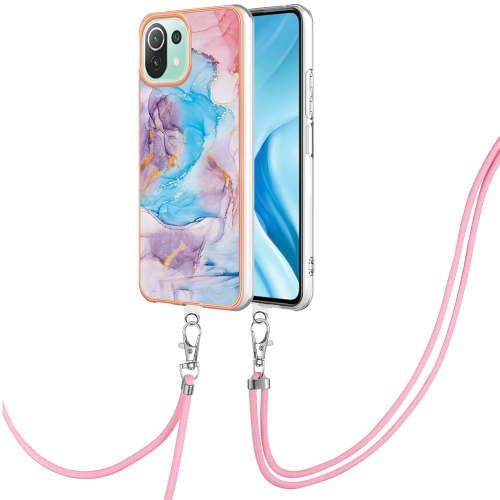 

For Xiaomi Mi 11 Lite Electroplating IMD TPU Phone Case with Lanyard(Blue Marble)