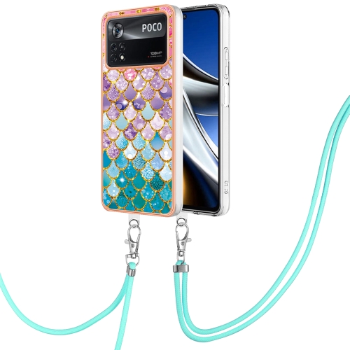 

For Xiaomi Poco X4 Pro 5G Electroplating IMD TPU Phone Case with Lanyard(Colorful Scales)