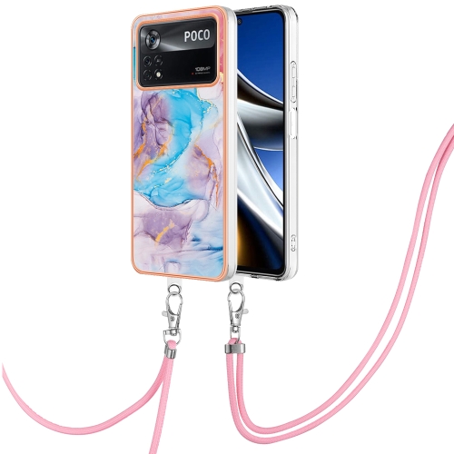 

For Xiaomi Poco X4 Pro 5G Electroplating IMD TPU Phone Case with Lanyard(Blue Marble)