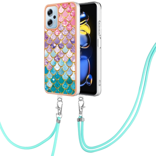 

For Xiaomi Redmi Note 11T Pro/Note 11T Pro+ Electroplating IMD TPU Phone Case with Lanyard(Colorful Scales)