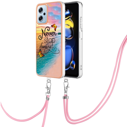 

For Xiaomi Redmi Note 11T Pro/Note 11T Pro+ Electroplating IMD TPU Phone Case with Lanyard(Dream Butterfly)